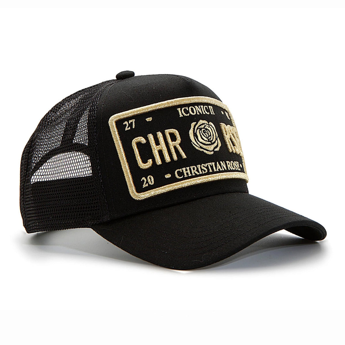 Christian Rose | CR004 Iconic II Trucker Mesh Baseball Cap - Black/Gold