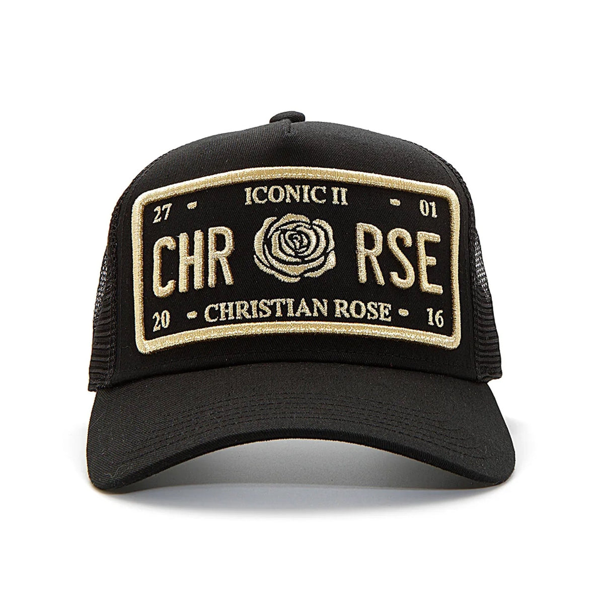 Christian Rose | CR004 Iconic II Trucker Mesh Baseball Cap - Black/Gold