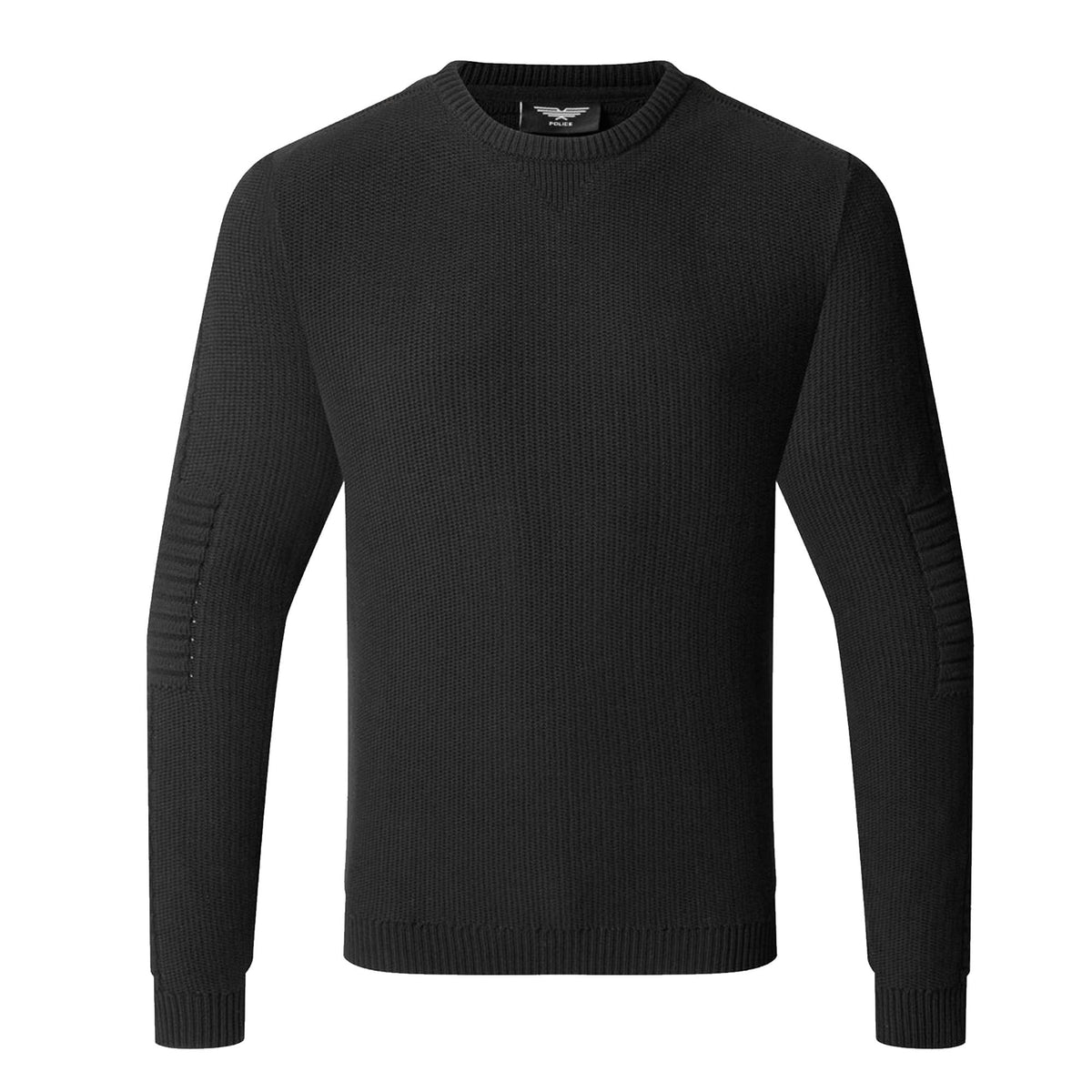 Police Lapis 9561 Ribbed Crew Knitwear Biker Detail Cotton Jumper