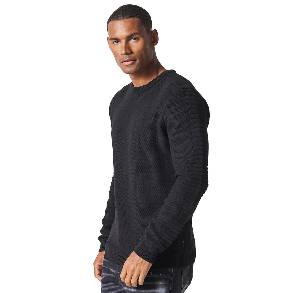 Police Lapis 9561 Ribbed Crew Knitwear Biker Detail Cotton Jumper