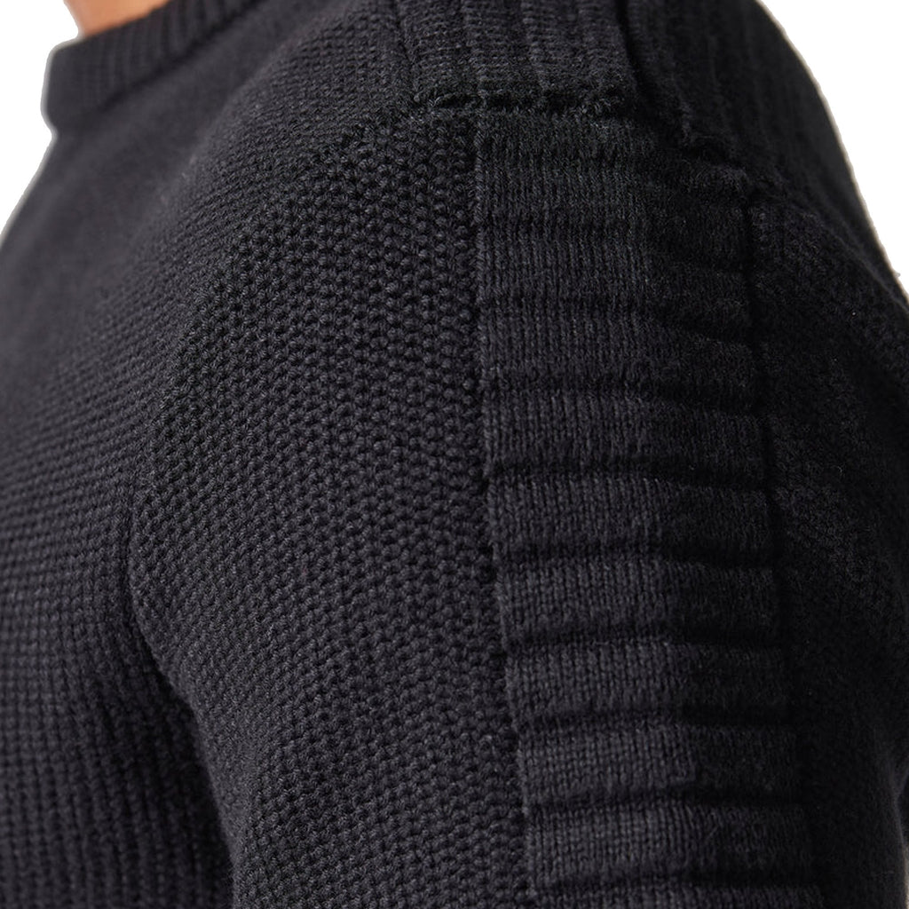 Police Lapis 9561 Ribbed Crew Knitwear Biker Detail Cotton Jumper