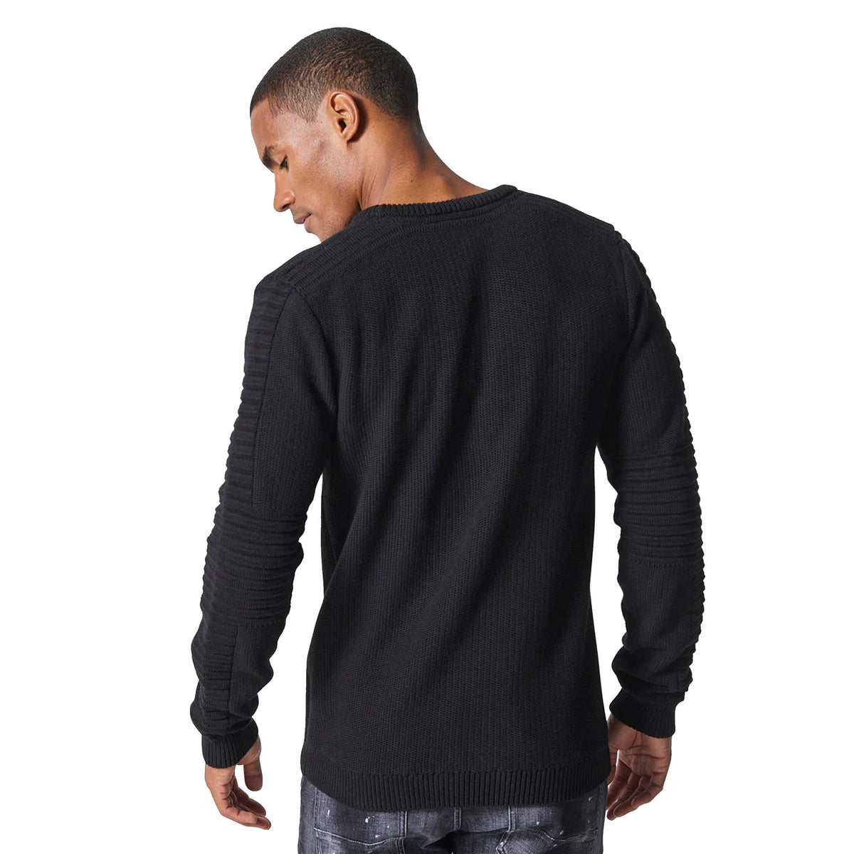 Police Lapis 9561 Ribbed Crew Knitwear Biker Detail Cotton Jumper