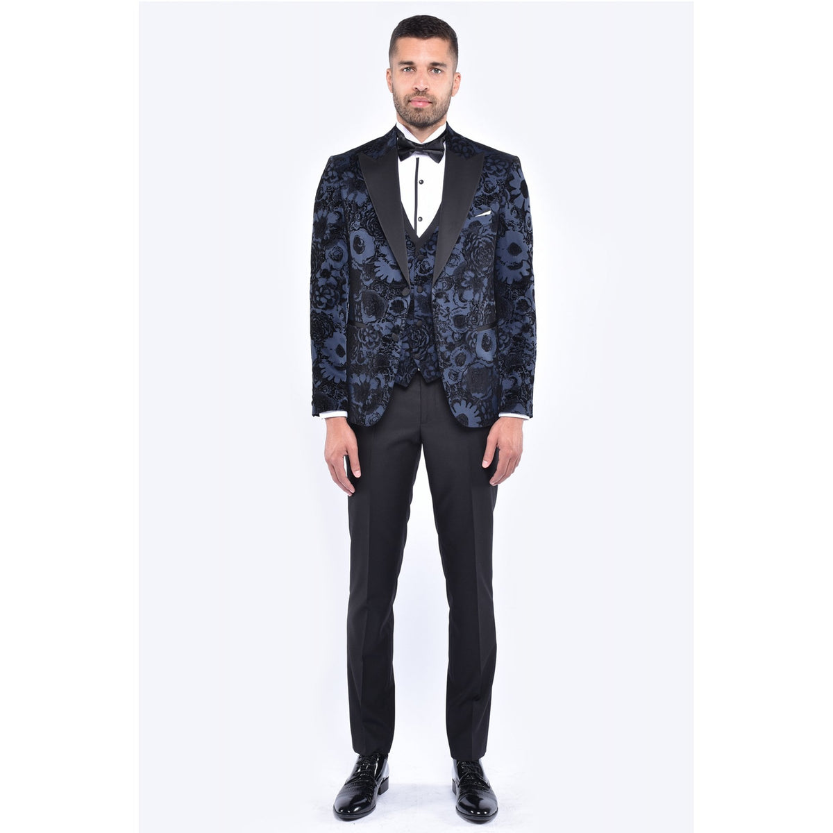 CB Lagos Tailored Slim Fit Velvet Flower Print 3 Piece Suit