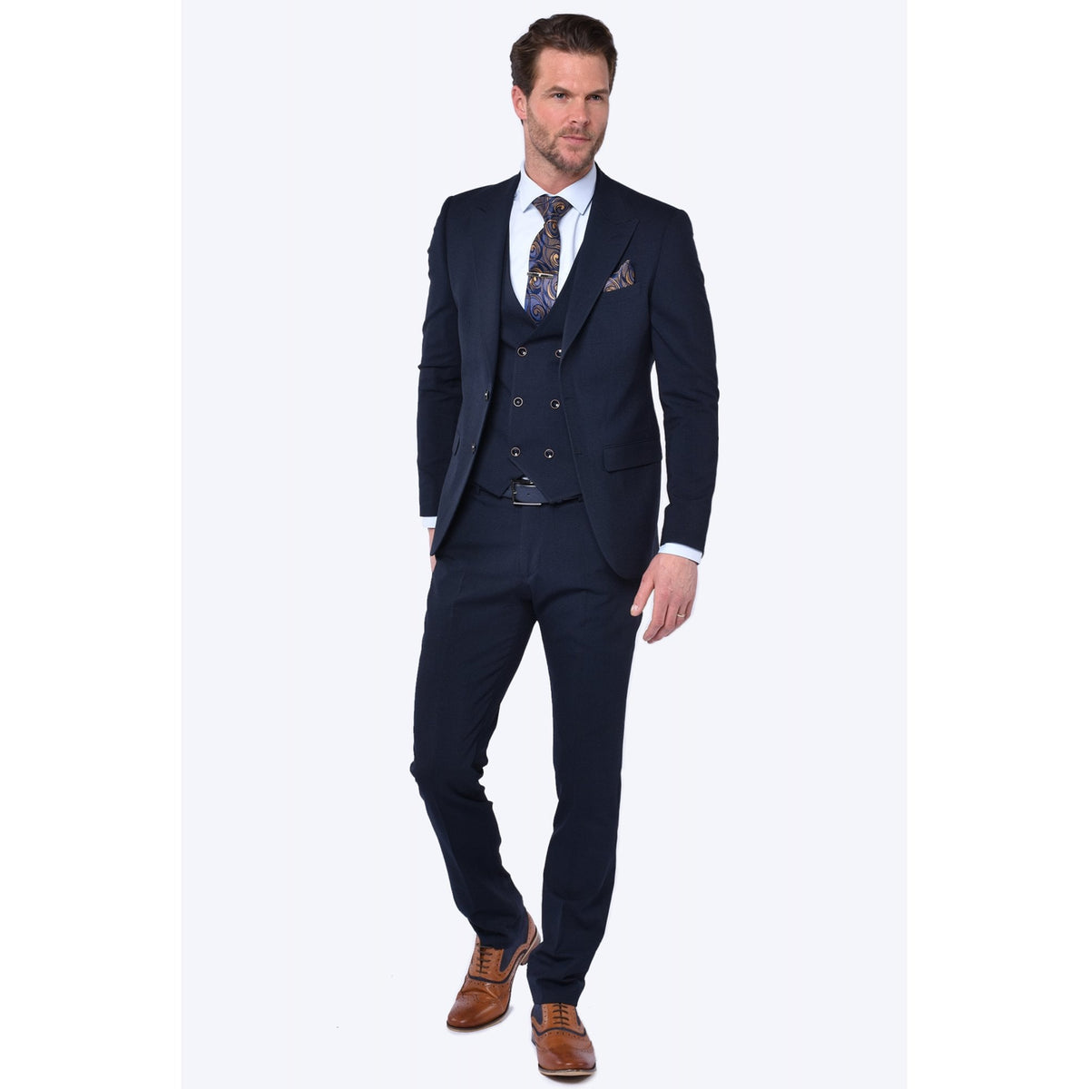 CB Brooklyn Tailored Slim Fit Contrast Check 3 Piece Suit