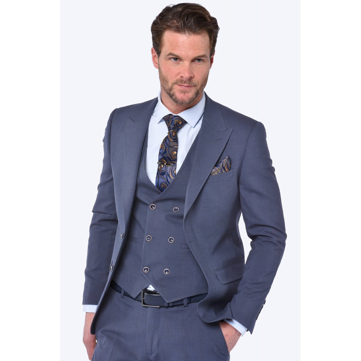 CB Brooklyn Tailored Slim Fit Contrast Check 3 Piece Suit