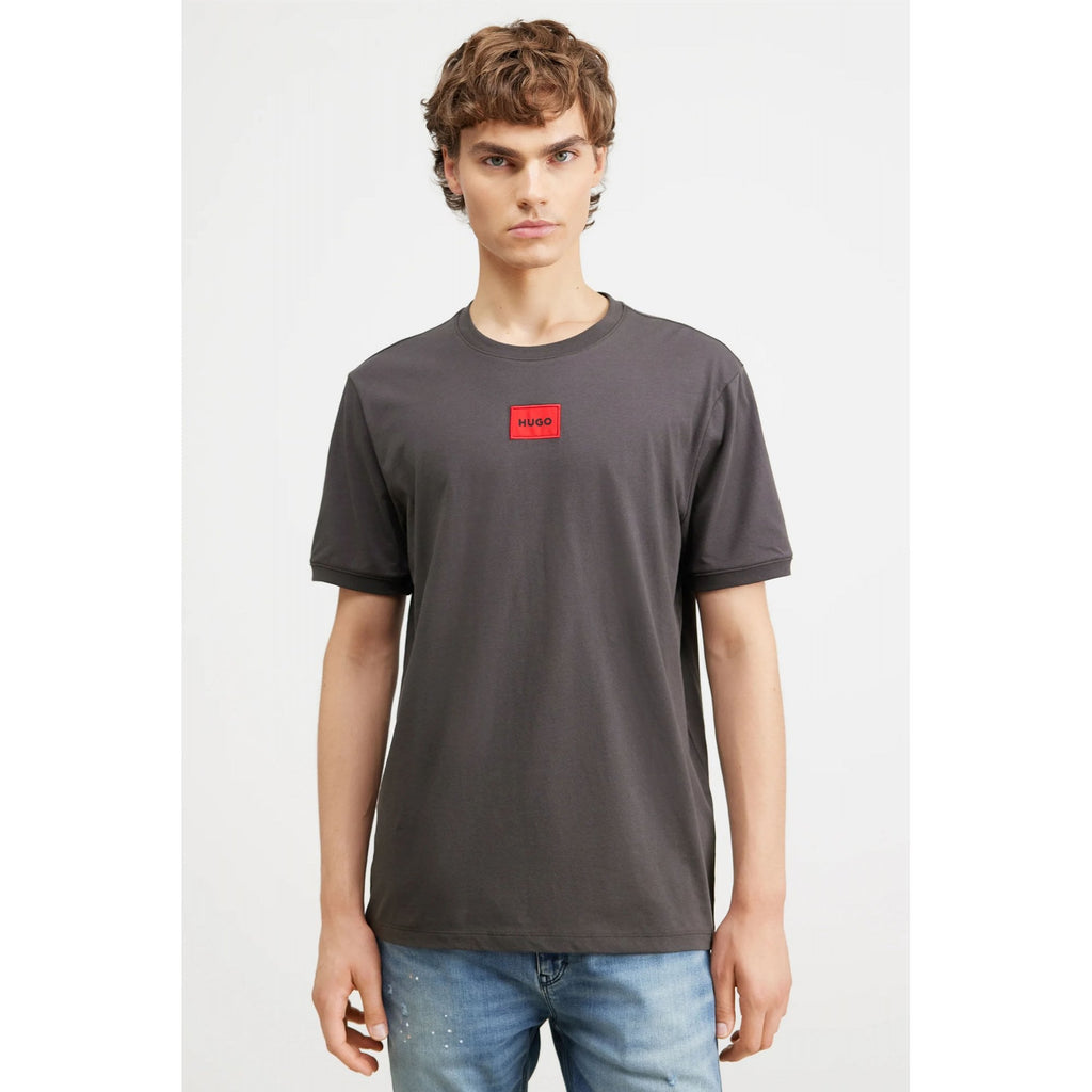 Hugo Boss 50447978 Diragolino Red Box Logo Half Sleeve T-Shirt - Charcoal