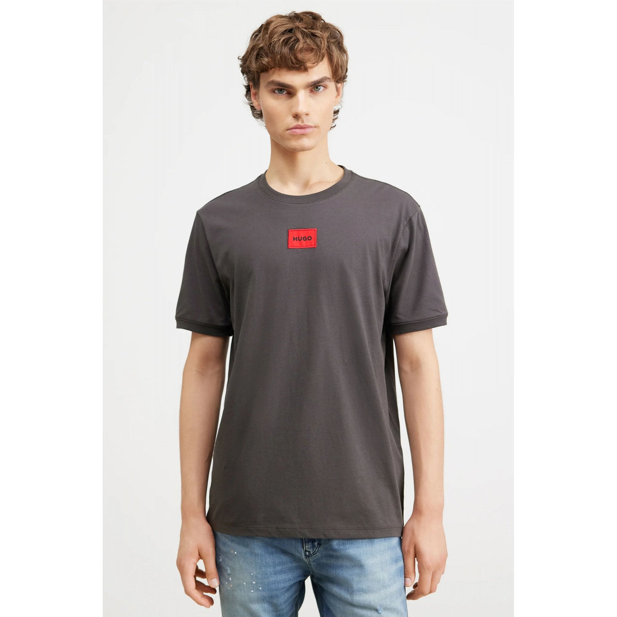 Hugo Boss 50447978 Diragolino Red Box Logo Half Sleeve T-Shirt - Charcoal
