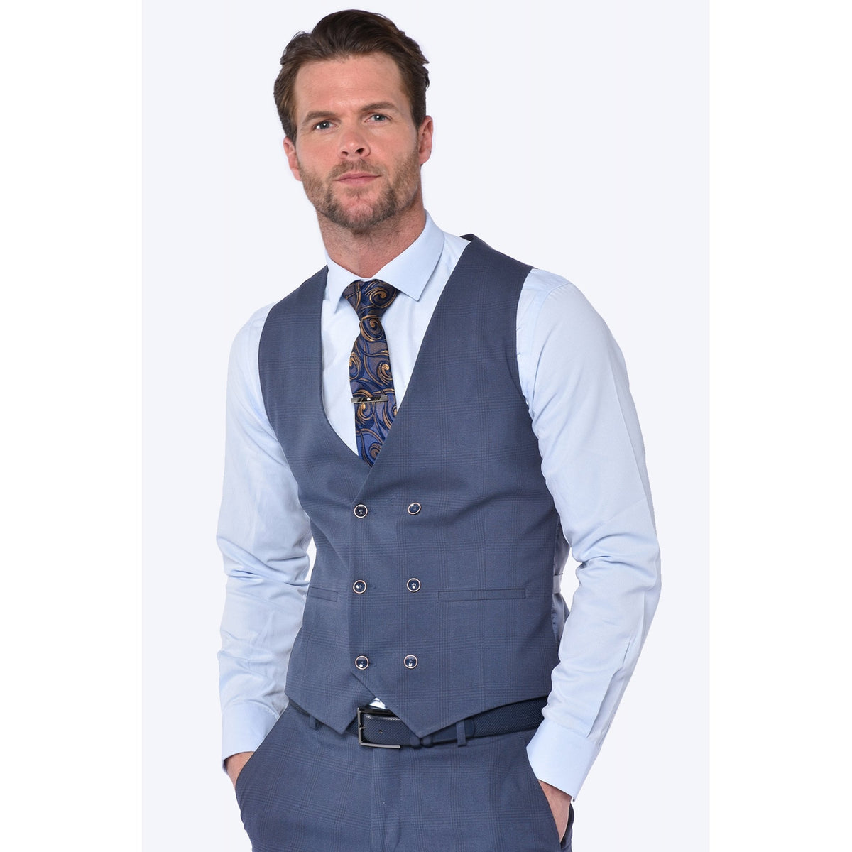 CB Brooklyn Tailored Slim Fit Contrast Check 3 Piece Suit