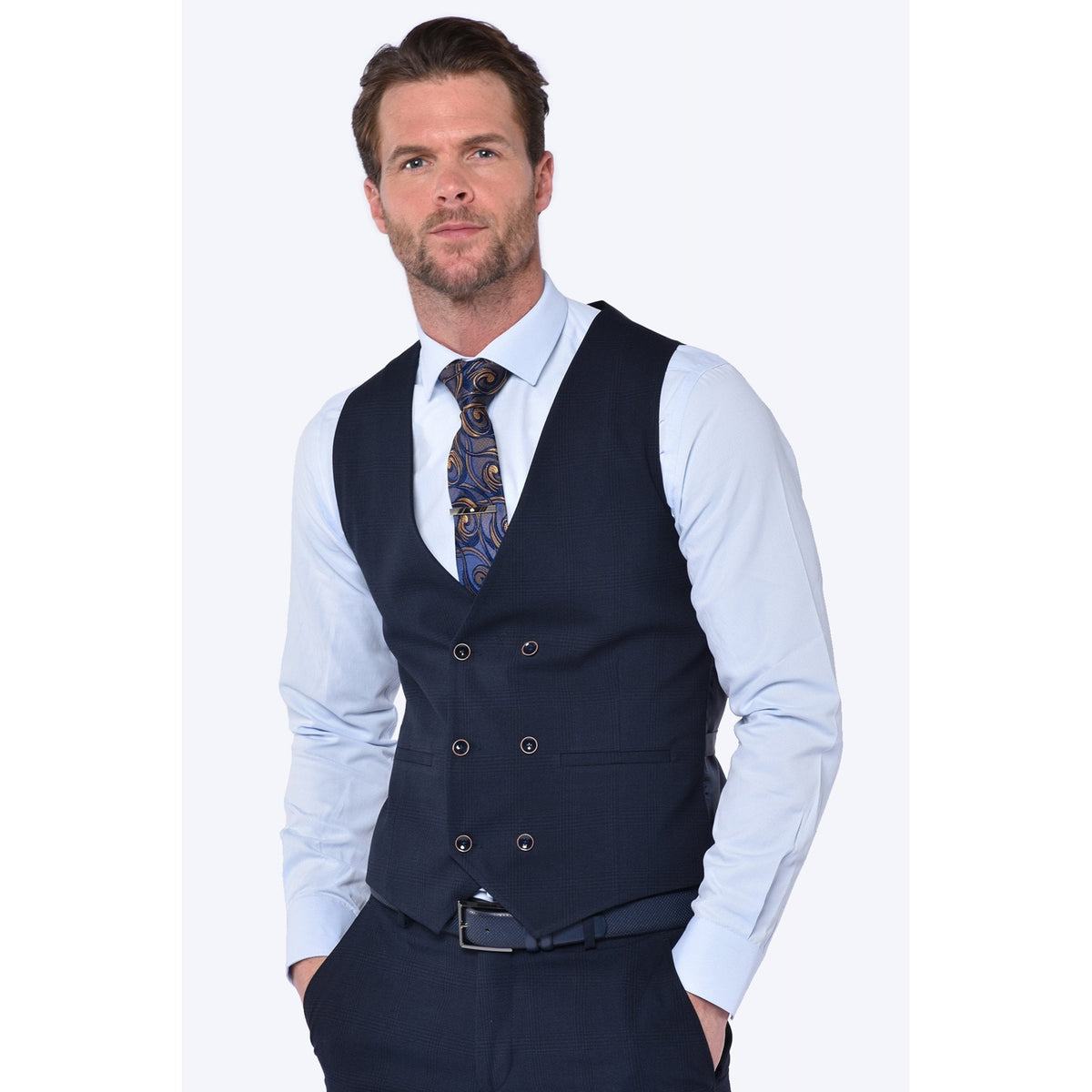 CB Brooklyn Tailored Slim Fit Contrast Check 3 Piece Suit