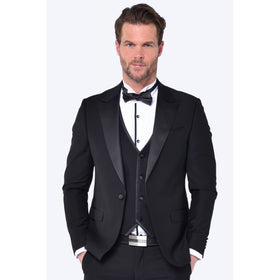 CB Paris Slim Fit Dinner Satin Three Piece Suit - Black