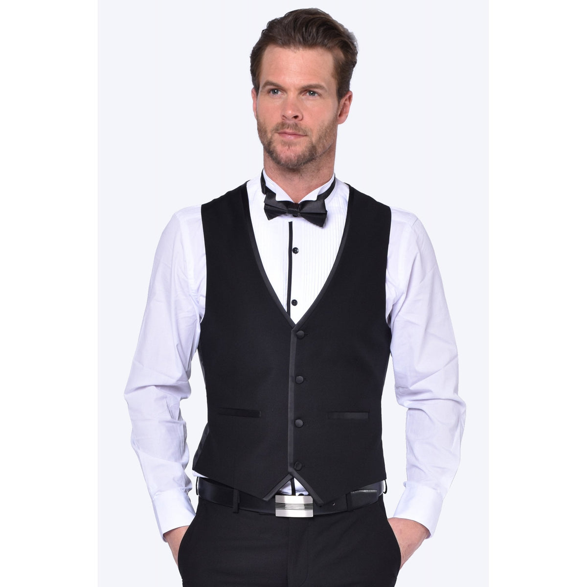 CB Paris Slim Fit Dinner Satin Three Piece Suit - Black