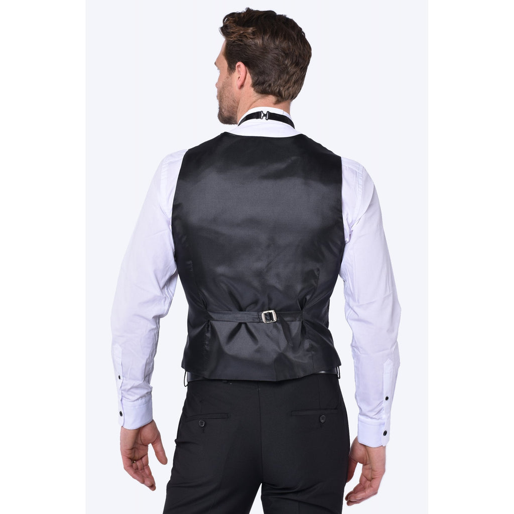 CB Paris Slim Fit Dinner Satin Three Piece Suit - Black