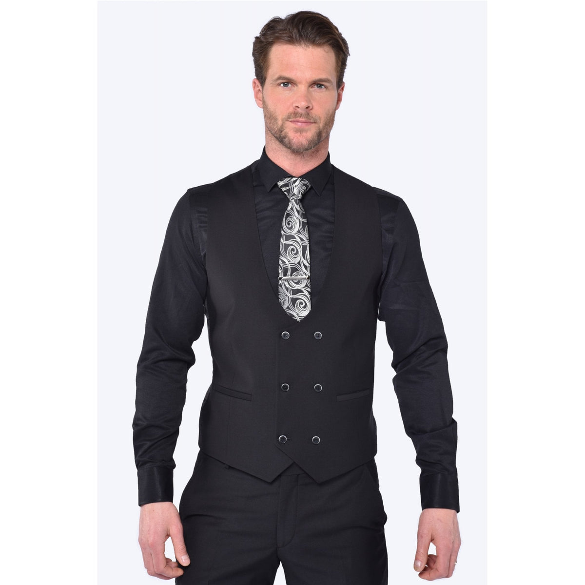 CB New York Tailored Slim Fit Contrast Check 3 Piece Suit - Grey/Black