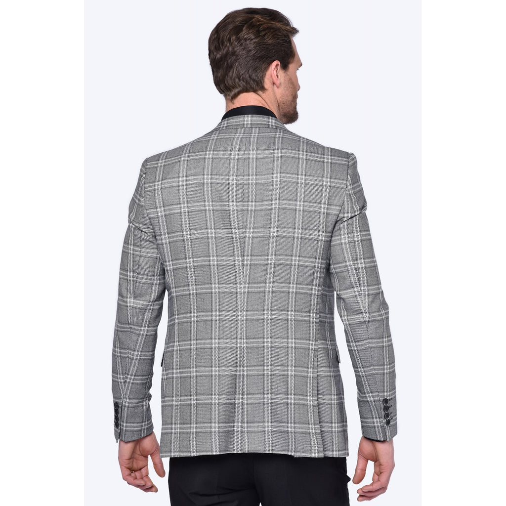 CB New York Tailored Slim Fit Contrast Check 3 Piece Suit - Grey/Black