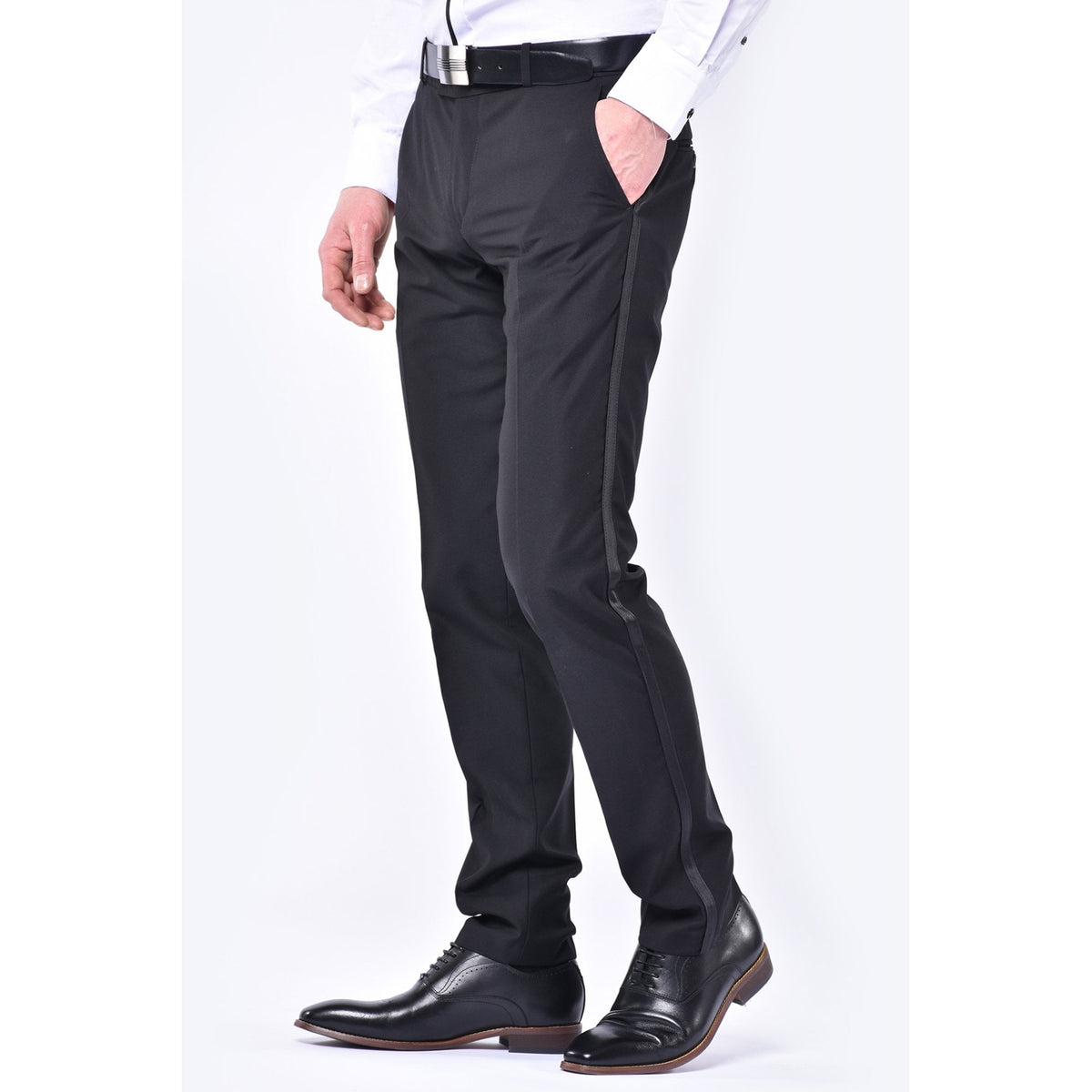 CB Tuxedo Tailored Slim Fit Satin Tape Trouser - Black