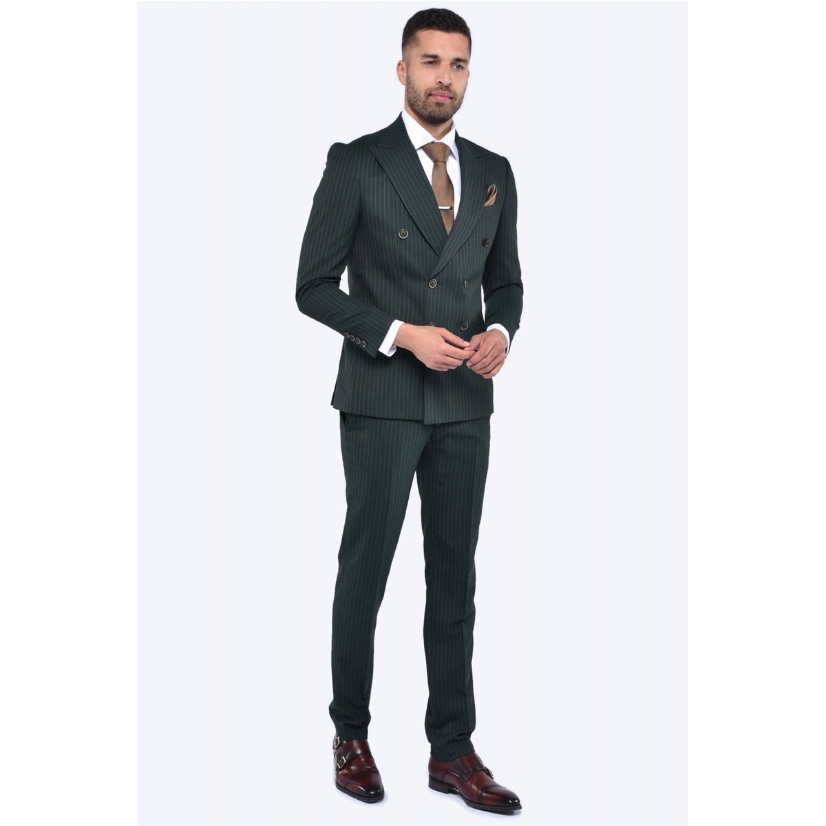 CB Greenwich Tailored Slim Fit Pinstripe Double-Breasted 2 Piece Suit