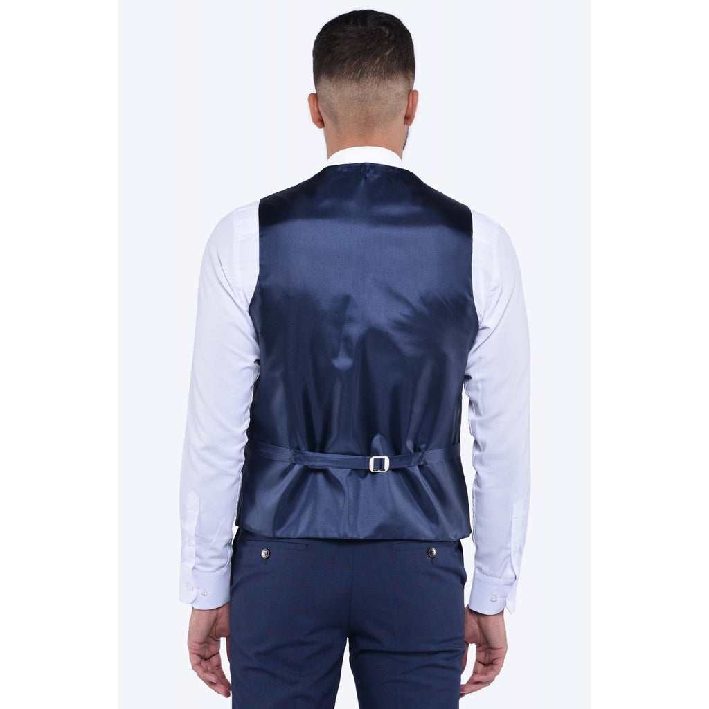 CB Kamy 2 Tailored Slim Fit Contrast Check 3 Piece Suit - Navy