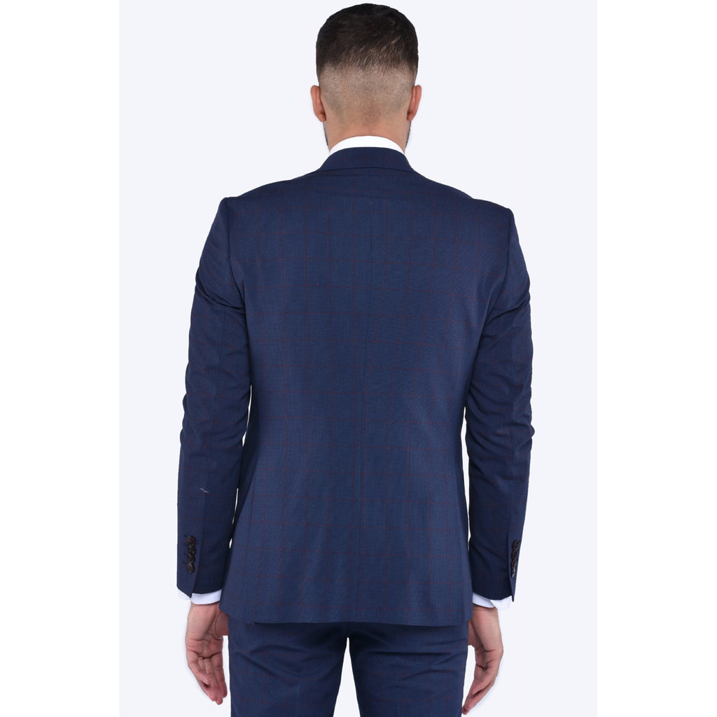 CB Kamy 2 Tailored Slim Fit Contrast Check 3 Piece Suit - Navy