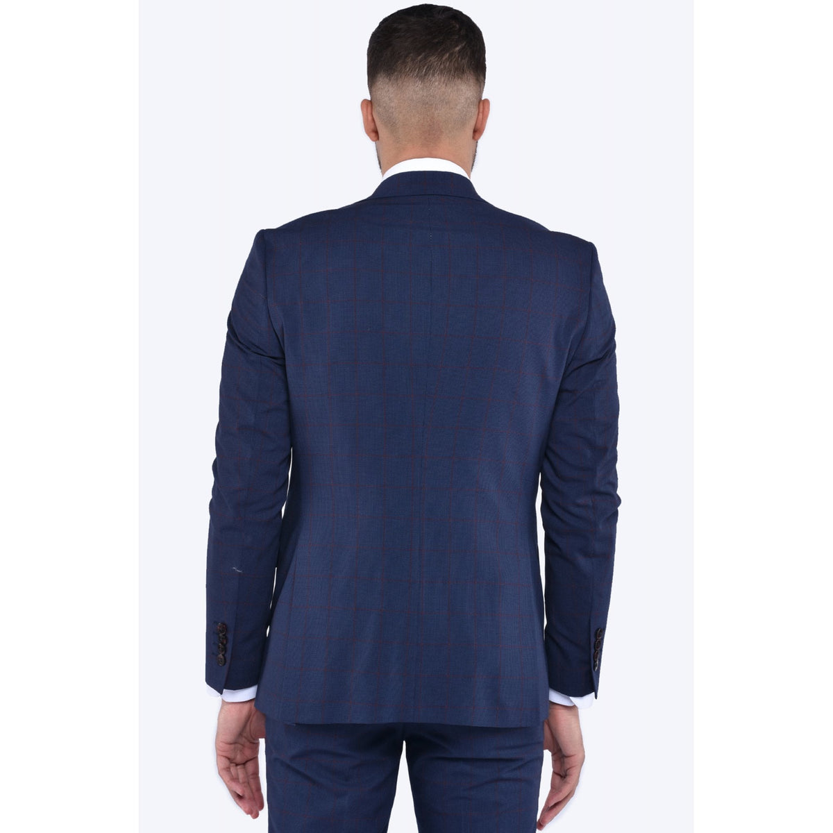 CB Kamy 2 Tailored Slim Fit Contrast Check 3 Piece Suit - Navy