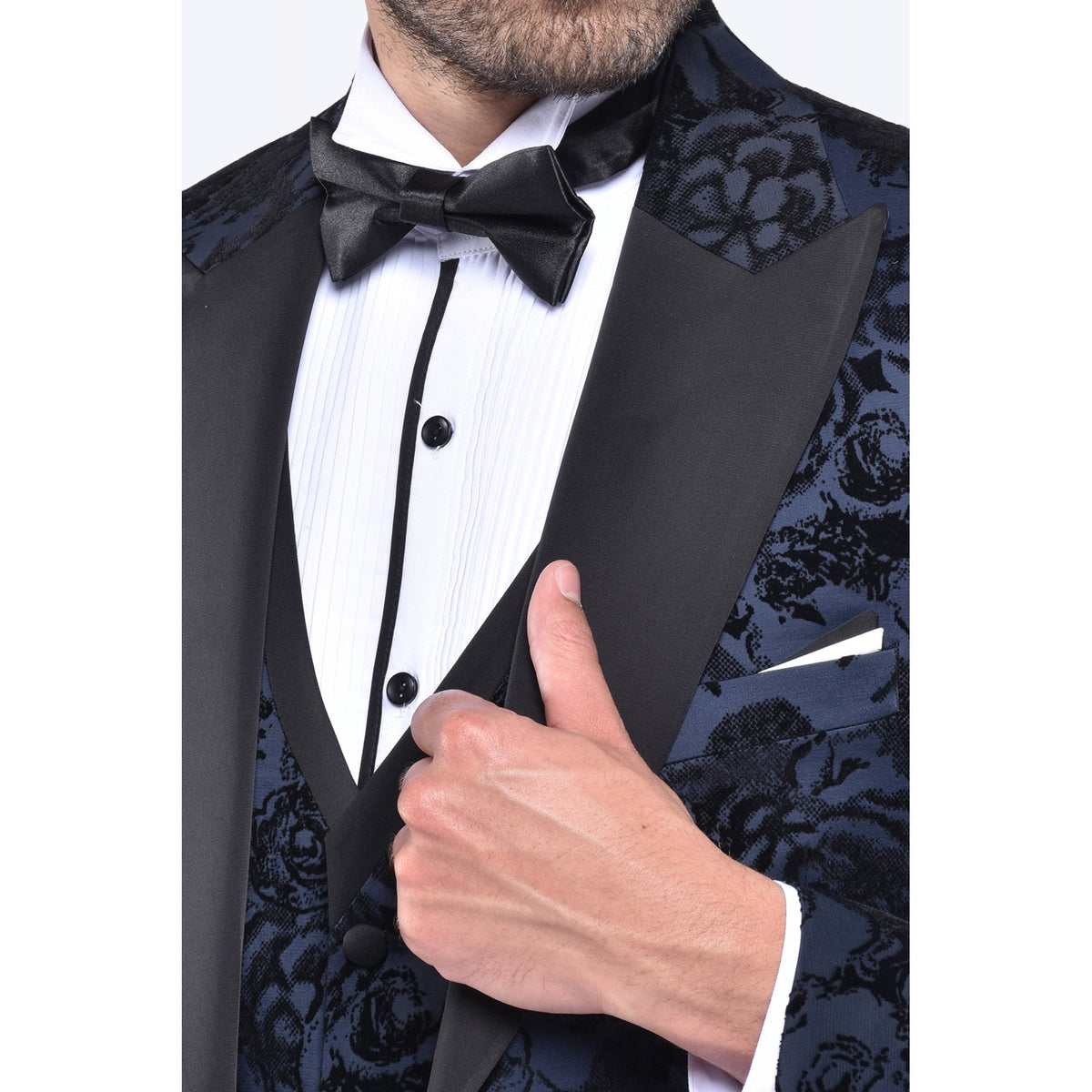 CB Lagos Tailored Slim Fit Velvet Flower Print 3 Piece Suit