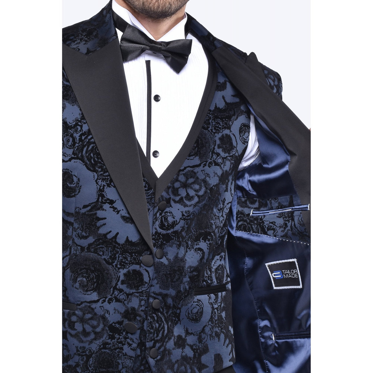 CB Lagos Tailored Slim Fit Velvet Flower Print 3 Piece Suit
