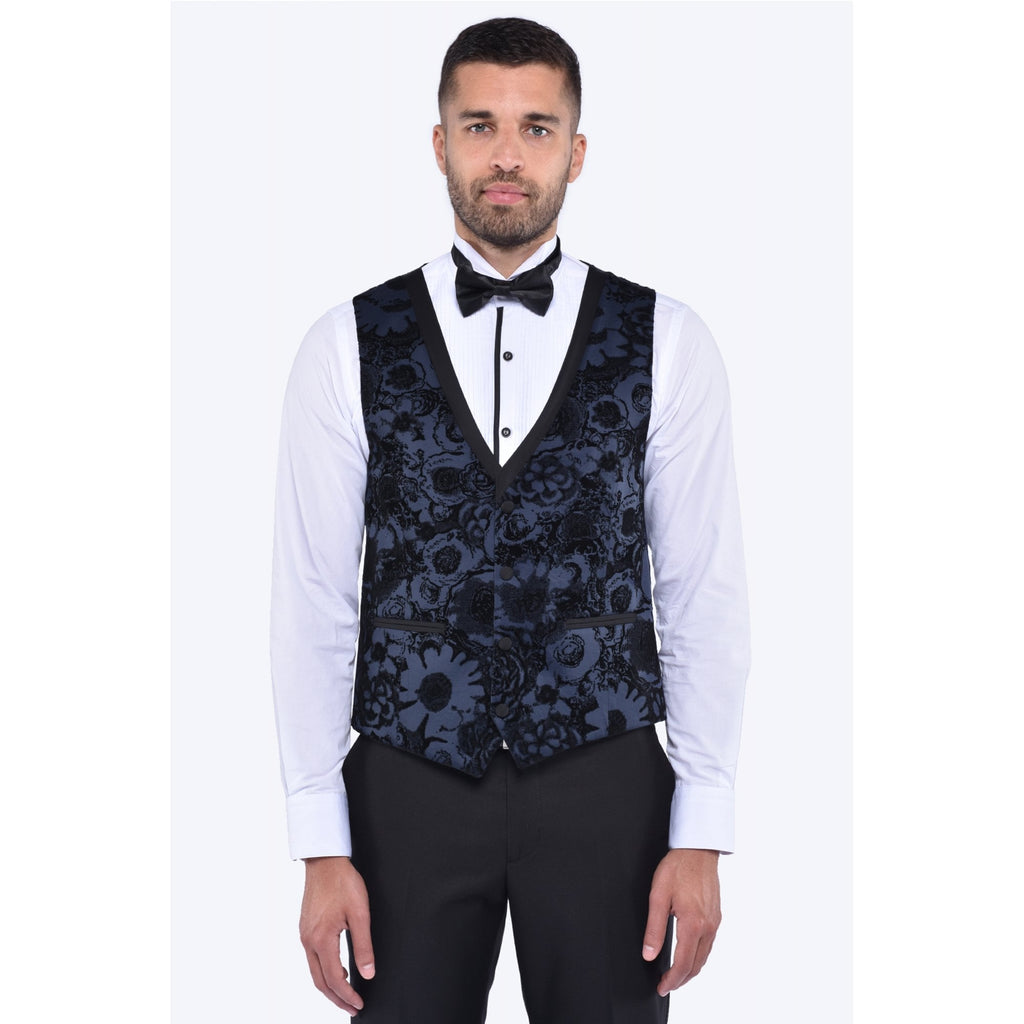 CB Lagos Tailored Slim Fit Velvet Flower Print 3 Piece Suit