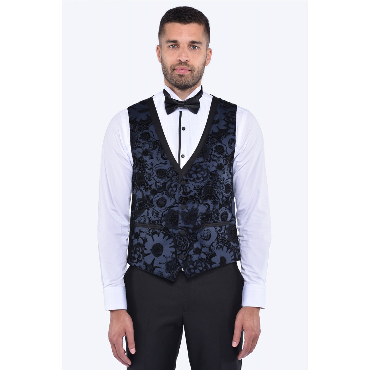 CB Lagos Tailored Slim Fit Velvet Flower Print 3 Piece Suit