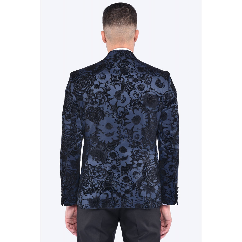 CB Lagos Tailored Slim Fit Velvet Flower Print 3 Piece Suit