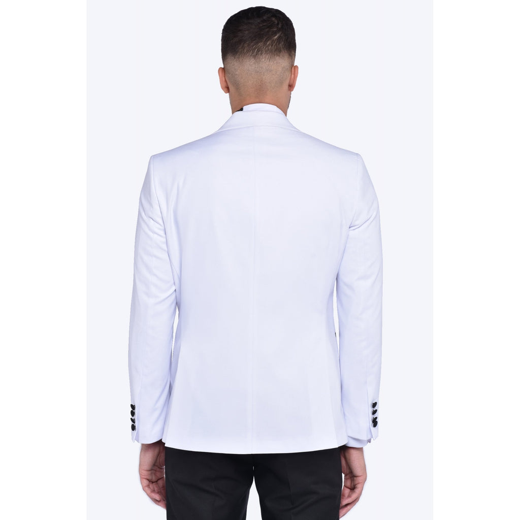 CB Mumbai Tailored Slim Fit Plain Contrast 3 Piece Suit - White/Black