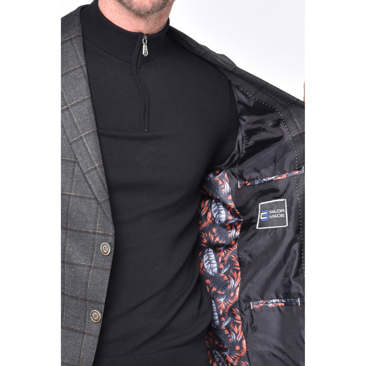CB Jason Tailored Slim Fit Check Print Blazer - Black/Beige