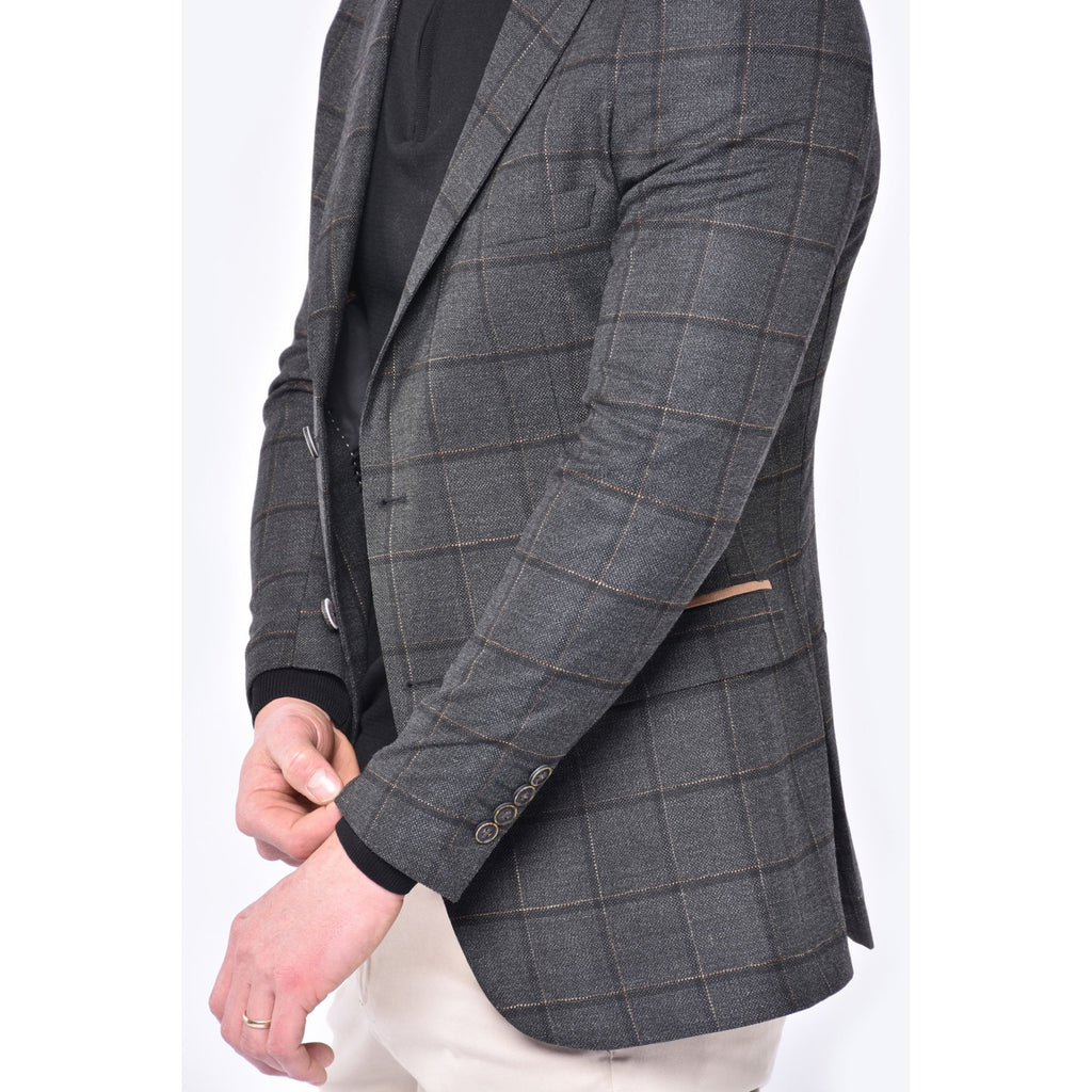 CB Jason Tailored Slim Fit Check Print Blazer - Black/Beige