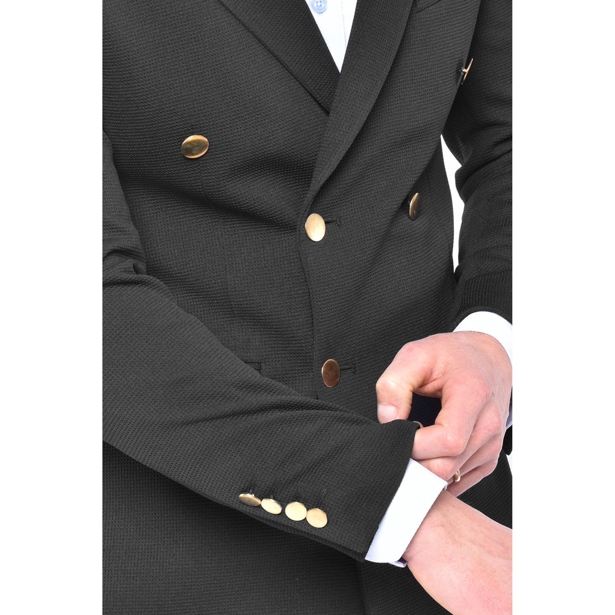 CB Gold Button Tailored Slim Fit Double Breasted Textured Blazer