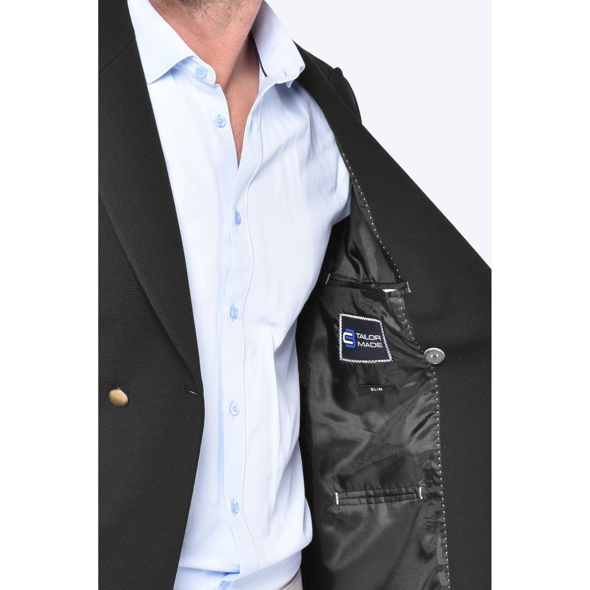 CB Gold Button Tailored Slim Fit Double Breasted Textured Blazer