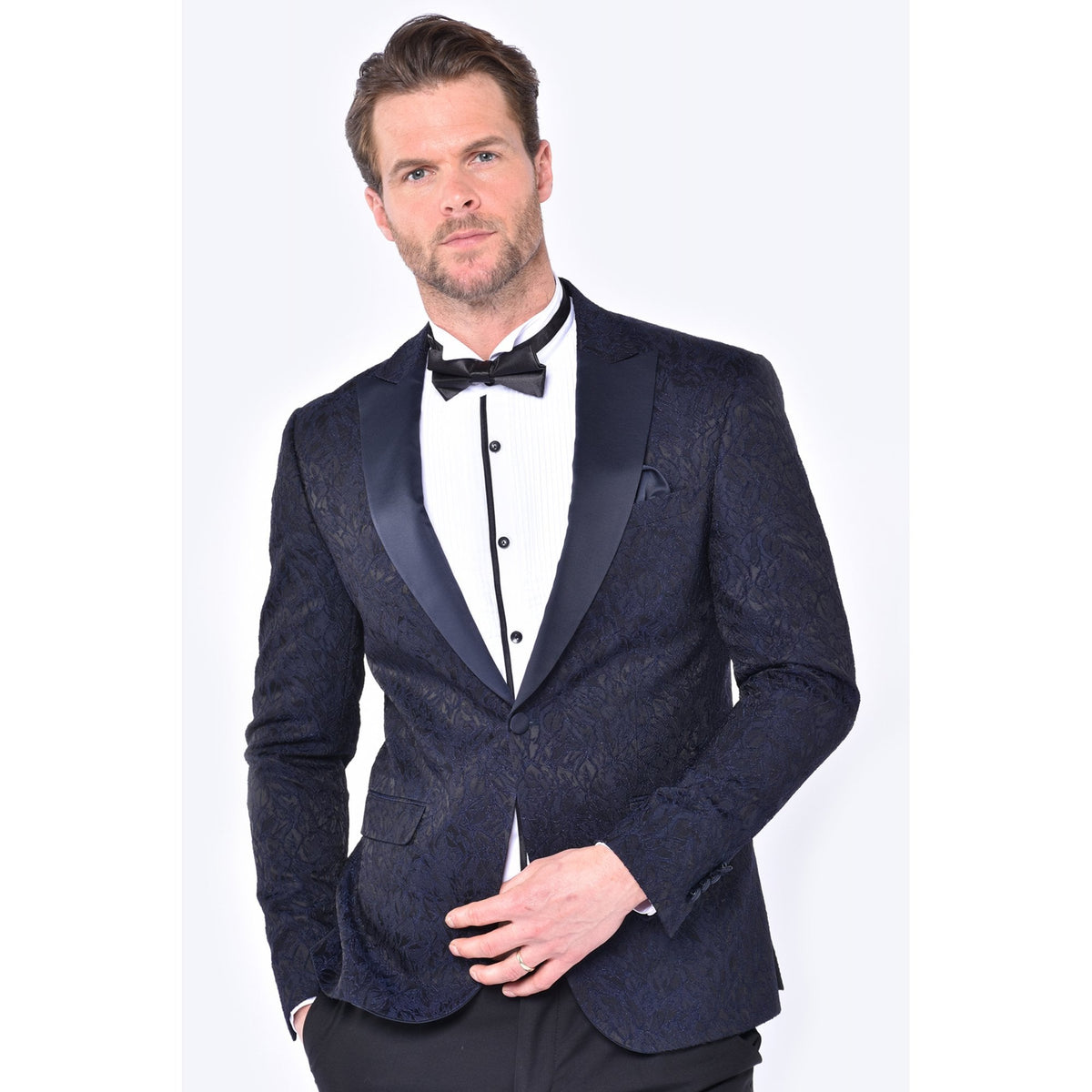 CB Josh Tailored Slim Fit Paisley Leaf Print Dinner Blazer - Navy