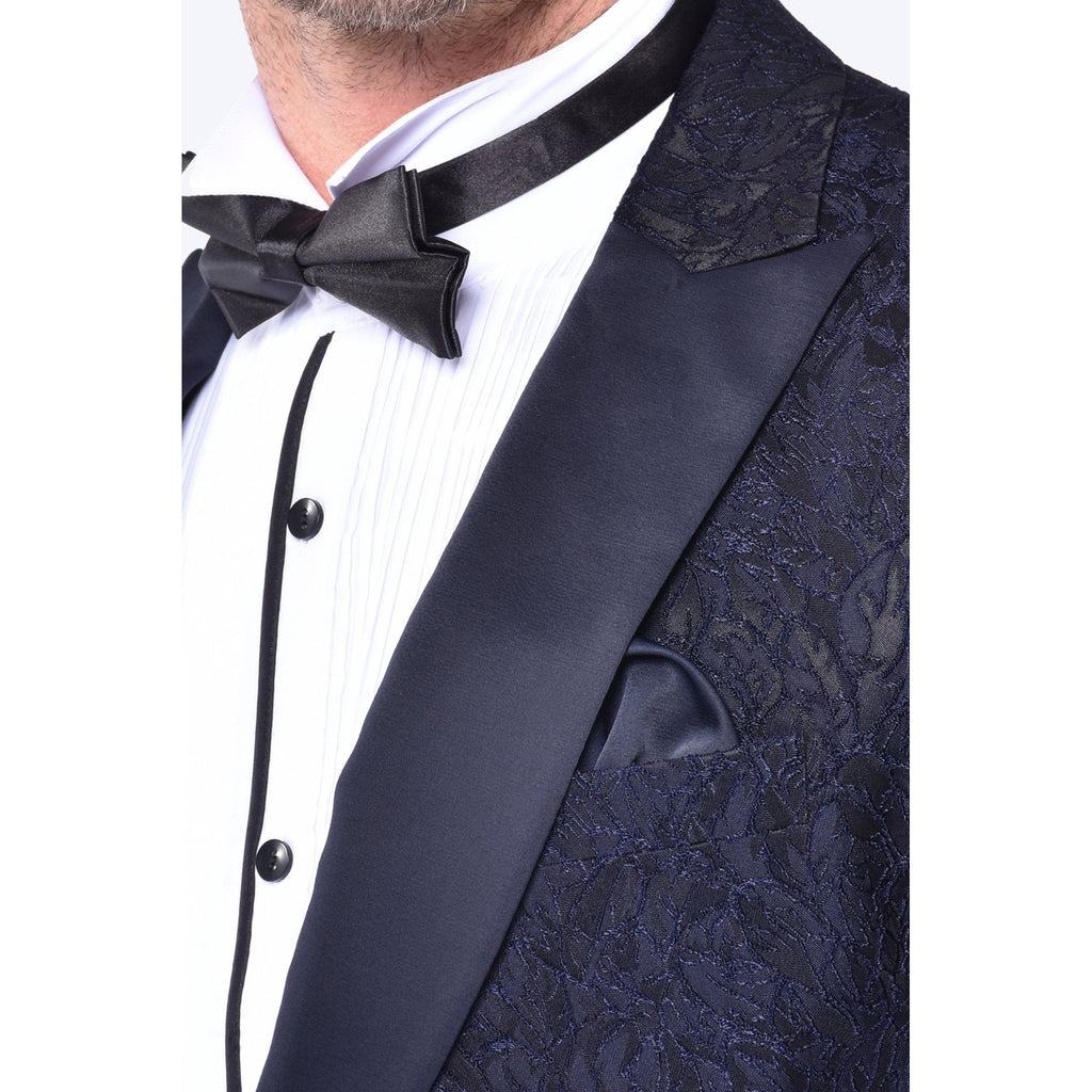 CB Josh Tailored Slim Fit Paisley Leaf Print Dinner Blazer - Navy