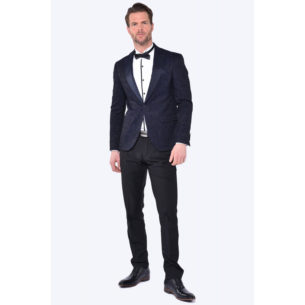 CB Josh Tailored Slim Fit Paisley Leaf Print Dinner Blazer - Navy