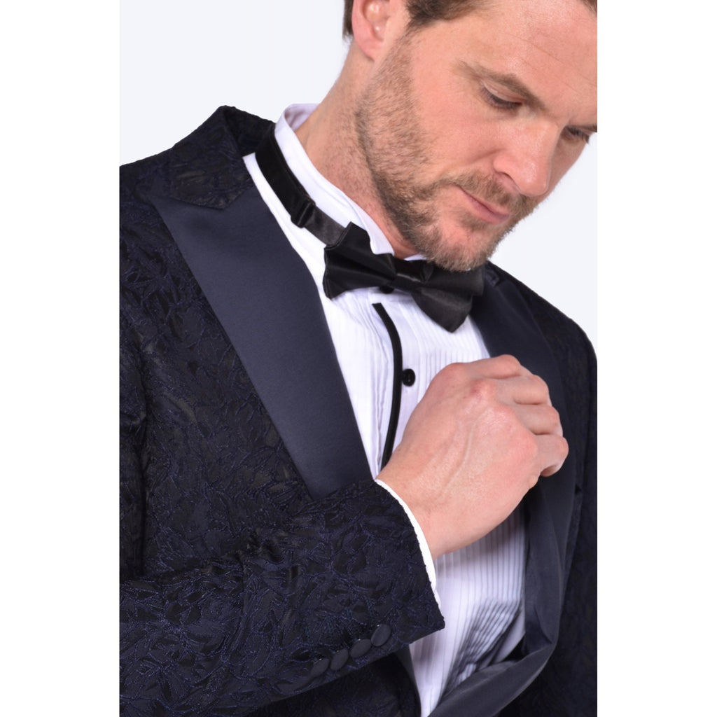 CB Josh Tailored Slim Fit Paisley Leaf Print Dinner Blazer - Navy
