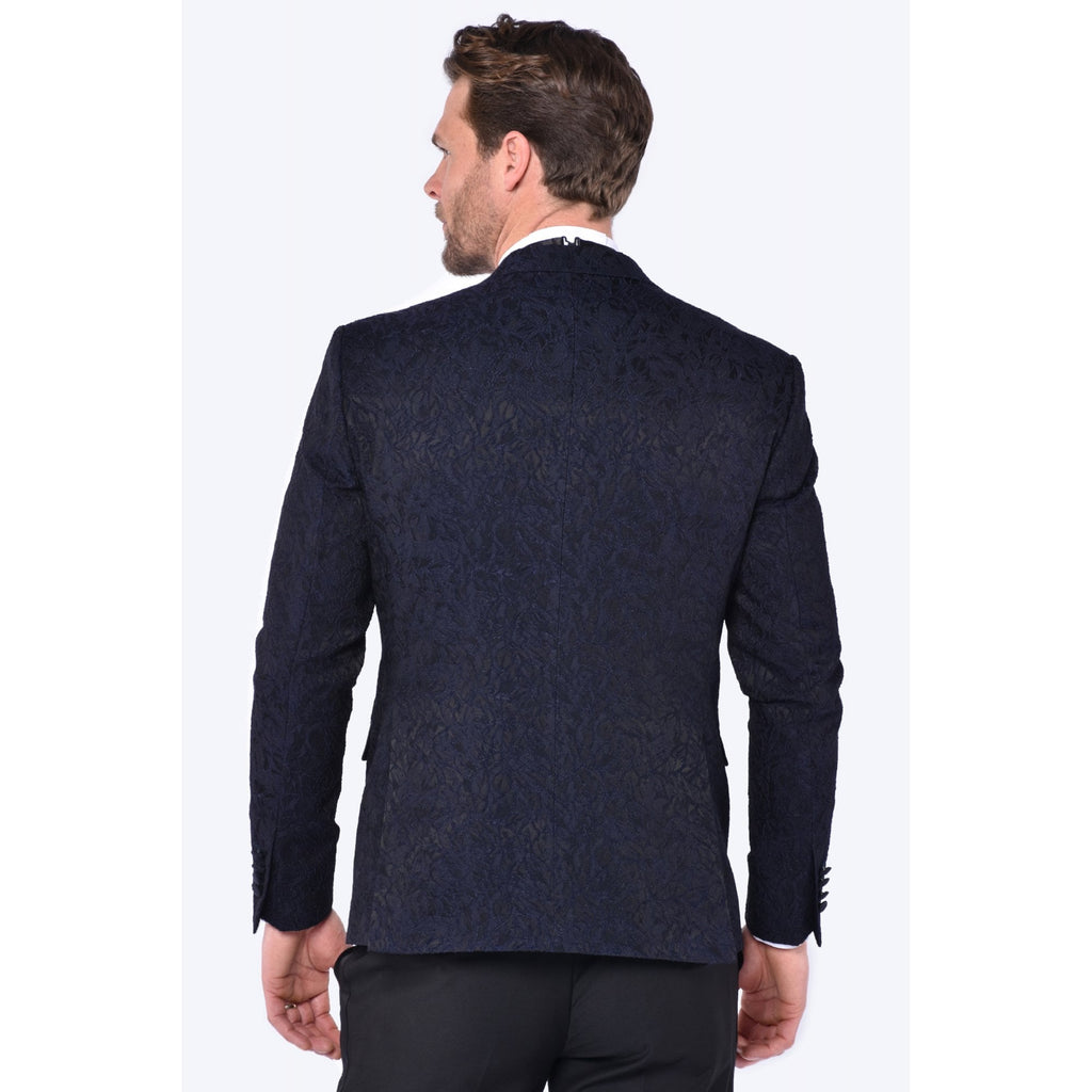 CB Josh Tailored Slim Fit Paisley Leaf Print Dinner Blazer - Navy