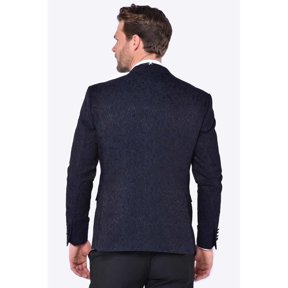 CB Josh Tailored Slim Fit Paisley Leaf Print Dinner Blazer - Navy