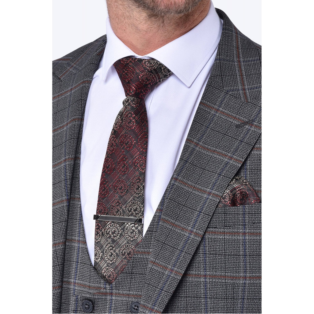 CB Jason Tailored Slim Fit Contrast Check 3 Piece Suit - Grey