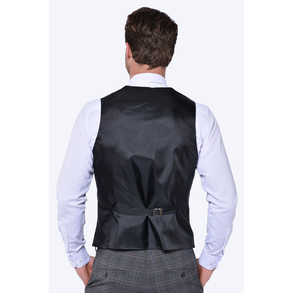 CB Jason Tailored Slim Fit Contrast Check 3 Piece Suit - Grey