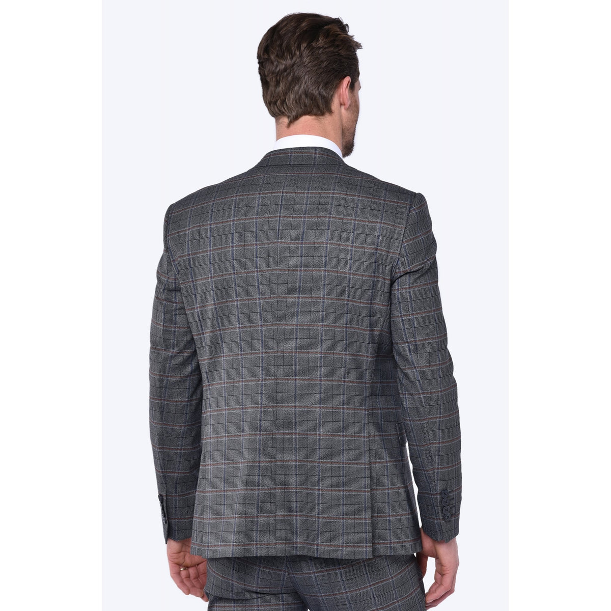 CB Jason Tailored Slim Fit Contrast Check 3 Piece Suit - Grey