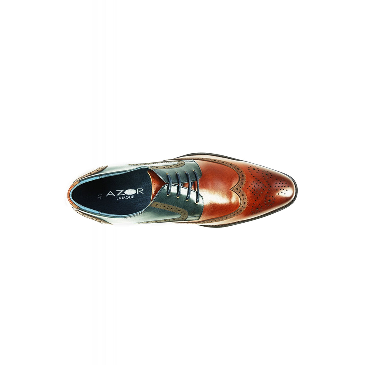 Azor Missori Formal Leather Lace Brogues Shoes - Tan/Teal