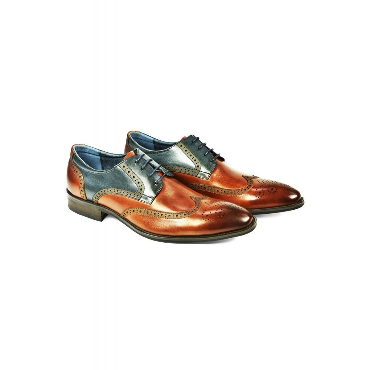 Azor Missori Formal Leather Lace Brogues Shoes - Tan/Teal