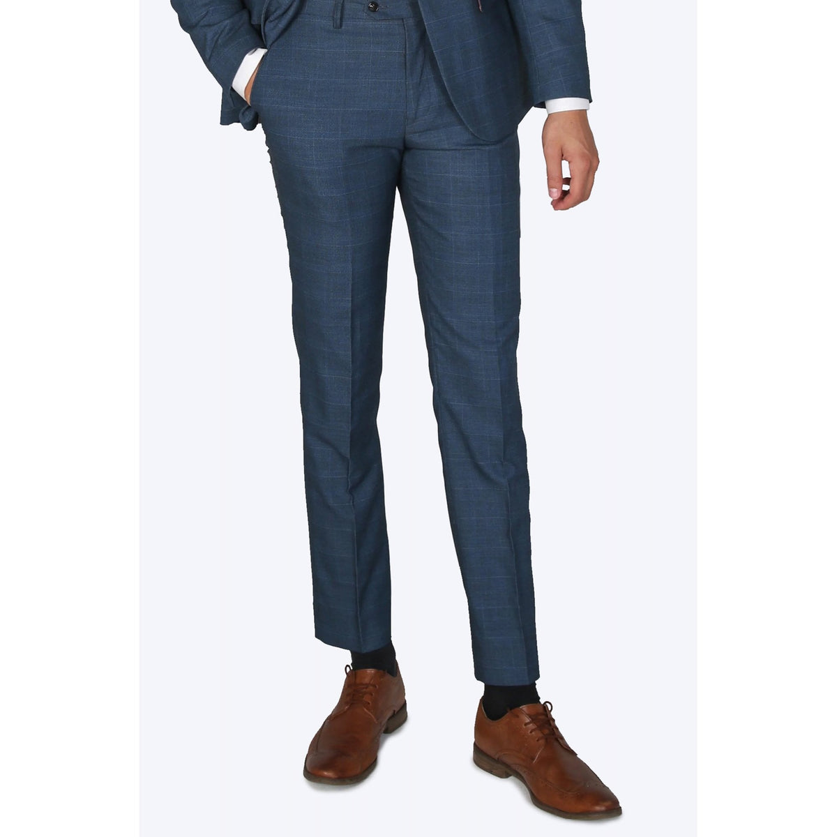Paul Andrew | Viceroy Contrast Blue Check Regular Fit Trouser - Navy