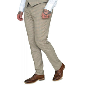Cavani | Elwood Houndstooth Slim Fit Small Check Trouser - Stone