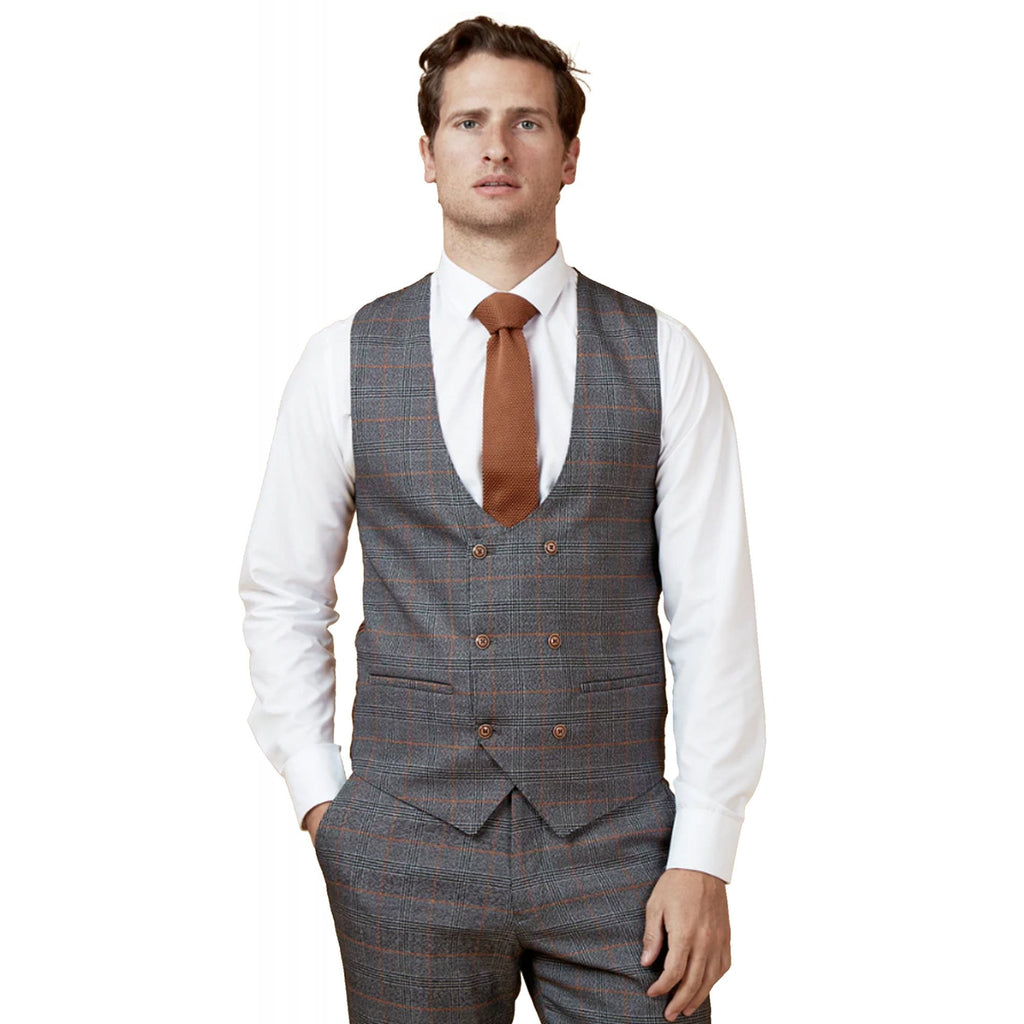 Marc Darcy | Jenson Slim Fit Check Double Breasted Waistcoat