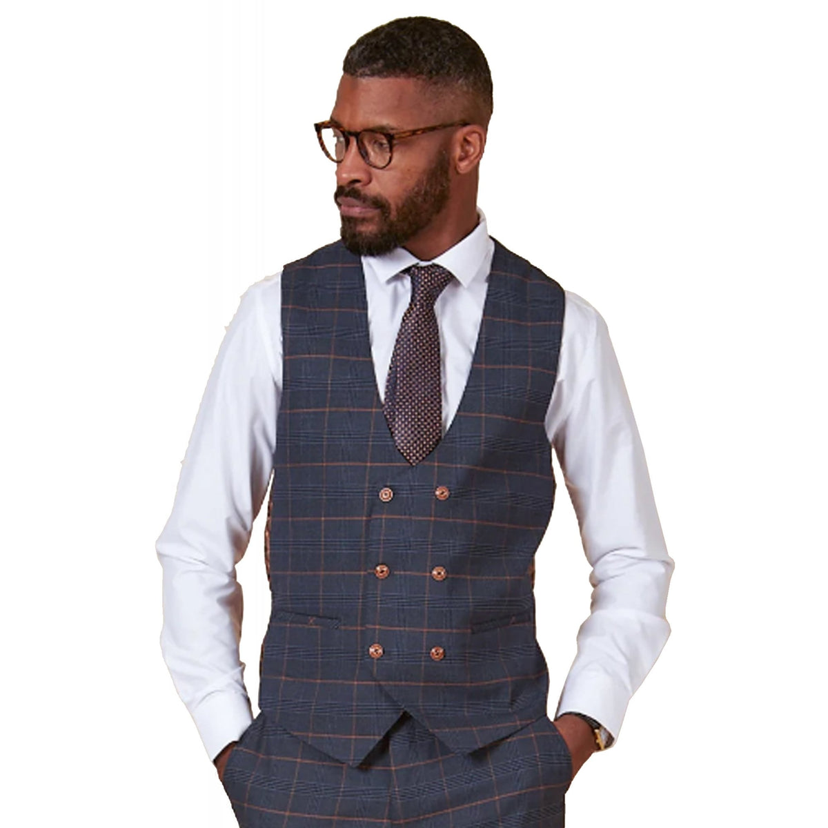 Marc Darcy | Jenson Slim Fit Check Double Breasted Waistcoat
