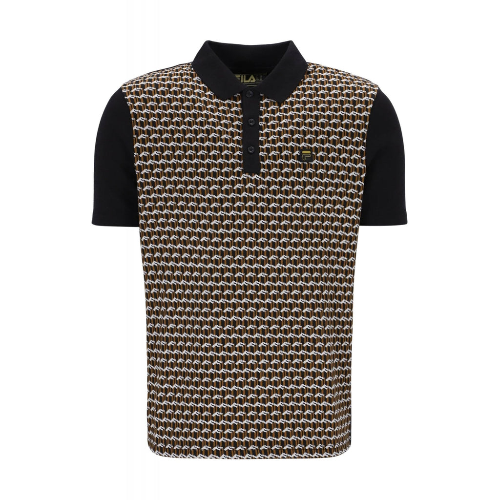 Fila Vintage Saro 23MG015 Classic Geo Pattern Polo T-Shirt - Black