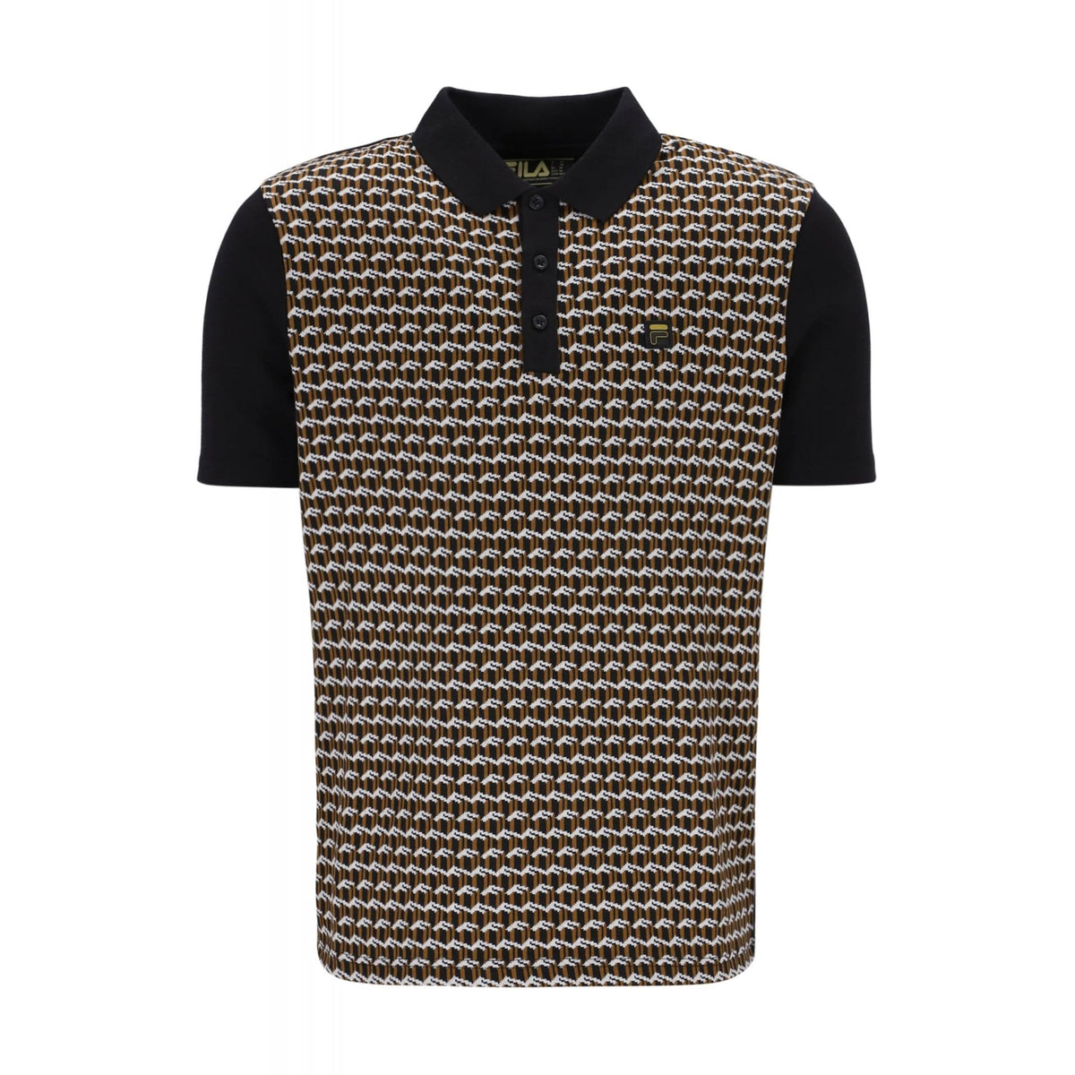 Fila Vintage Saro 23MG015 Classic Geo Pattern Polo T-Shirt - Black